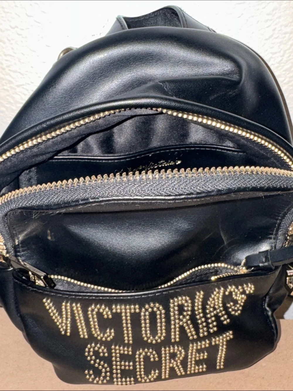 Victoria's Secret Black Mini Backpack with Gold Studded Logo - Picture 4 of 4